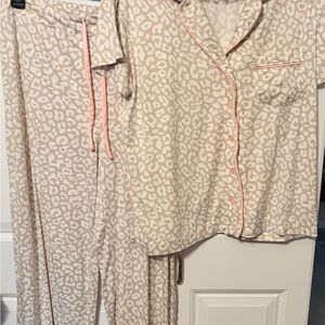 Women's Cream Leopard Print Pajama Set